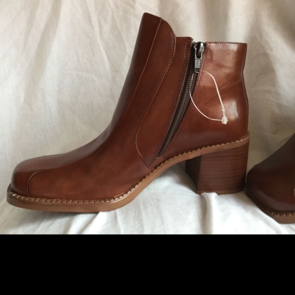 VNTG 90’s SQUARE Toe LEATHER Ankle BOOTS Booties Brazil~Chestnut 7M Never Worn! - Picture 5 of 12